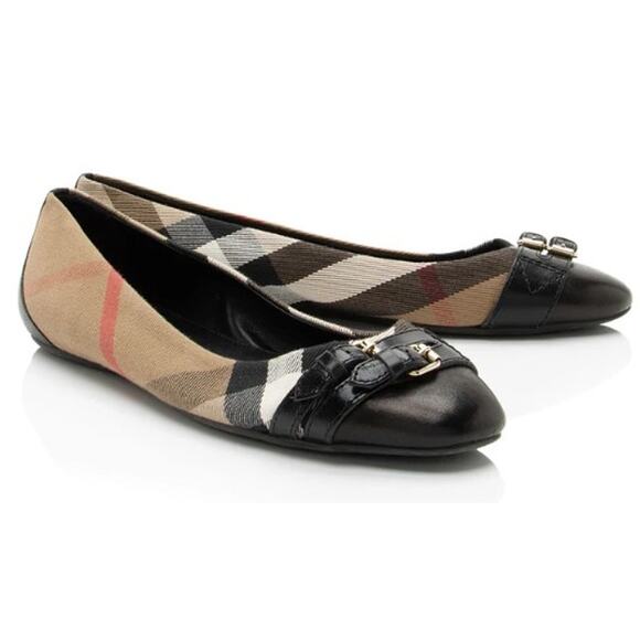 Burberry House Check Bridle Avonwick Ballerina Flats Tan Black Red 40 / US 10 - Picture 1 of 10